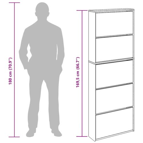 Шкаф за обувки на 5 нива с огледала, дъб, 63x17x169,5 cм