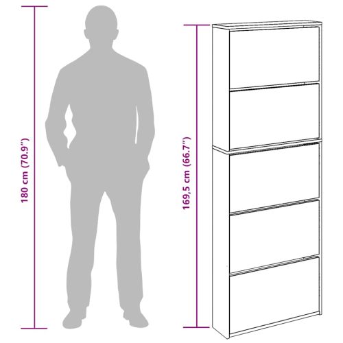 Шкаф за обувки на 5 нива с огледала, бял, 63x17x169,5 cм