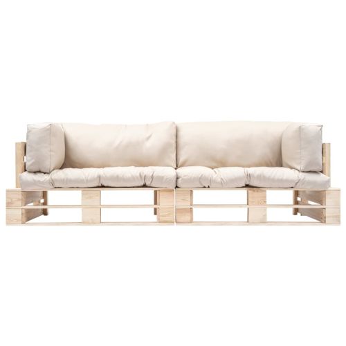 Градински диван от 2 части с пясъчни възглавници бор