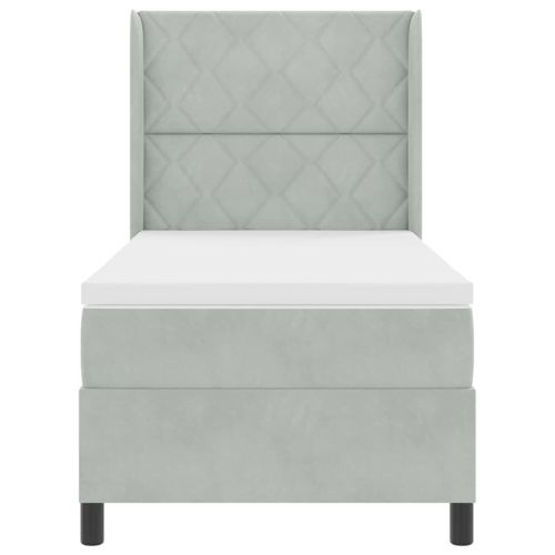 Легло с пружинирана основа с LED Светлосиво 90 x 190 cm Кадифе