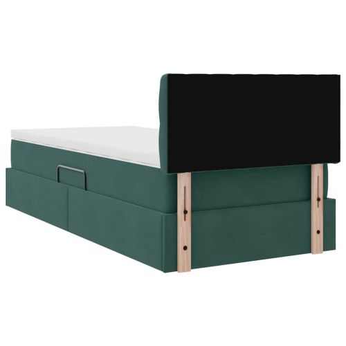 Легло с място за съхранение и LED с LED Тъмен зелен 90 x 200 cm