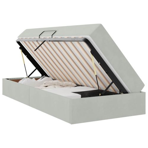 Легло с място за съхранение и матрак Светлосиво 90 x 190 cm