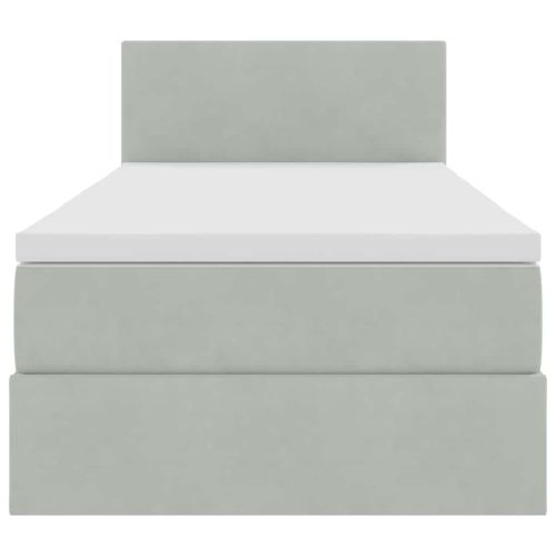 Легло с място за съхранение и LED Светлосиво 90 x 190 cm Кадифе