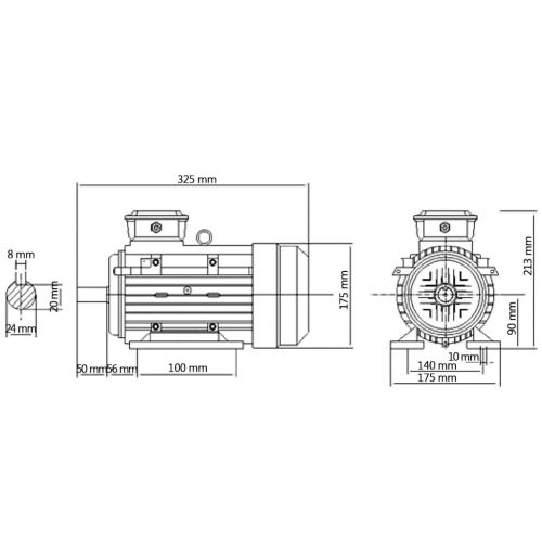 Трифазен електромотор алуминий 1,5kW/2HP 2 полюса 2840 об/мин