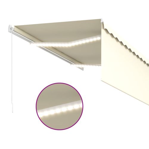 Ръчно прибиращ се сенник с щора и LED 3,5x2,5 м кремав