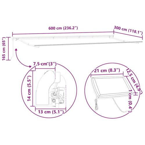 Рамка за сенник Бяло 600 × 300 cm Алуминий