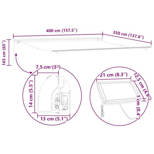 Рамка за сенник Бяло 400 × 350 cm Алуминий