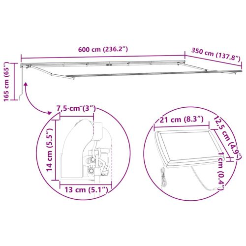 Рамка за сенник Бяло 600 × 350 cm Алуминий