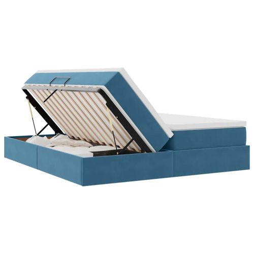 Легло с място за съхранение и матрак Тъмен син 200 x 200 cm