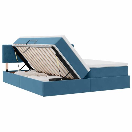 Легло с място за съхранение с матрак Тъмен син 100 x 200 cm