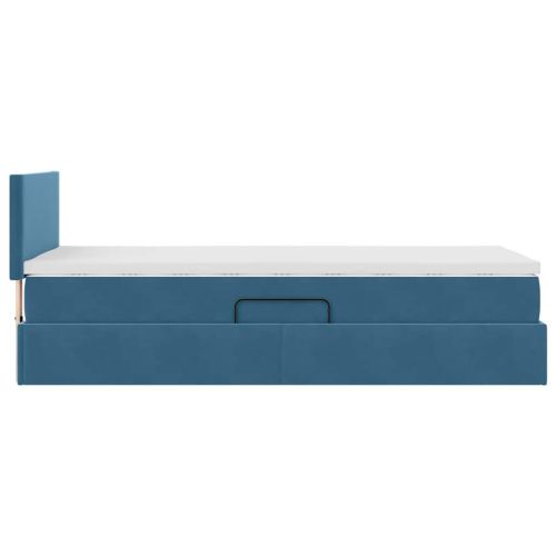 Легло с място за съхранение и LED Тъмен син 100 x 200 cm Кадифе