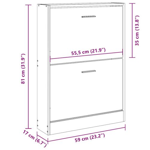 Шкаф за обувки, черен, 59x17x81 см, инженерно дърво