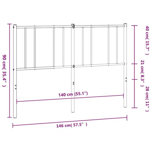 Метална резервна табла за легло, черна, 140 см