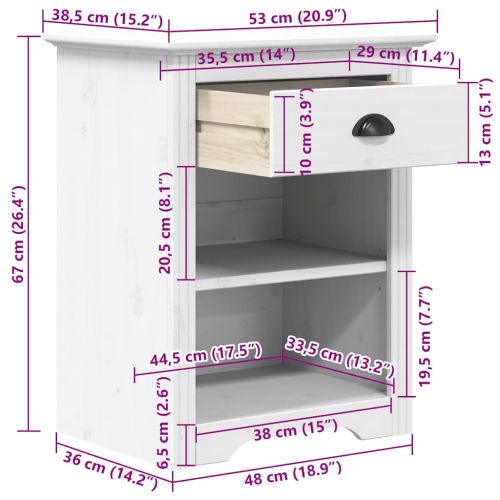 Нощно шкафче BODO, бяло, 53x38,5x67 см, борово дърво масив
