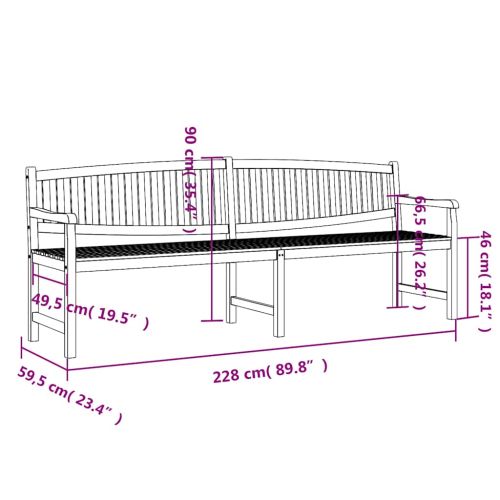 Градинска пейка, 228x59,5x90 см, тик масив