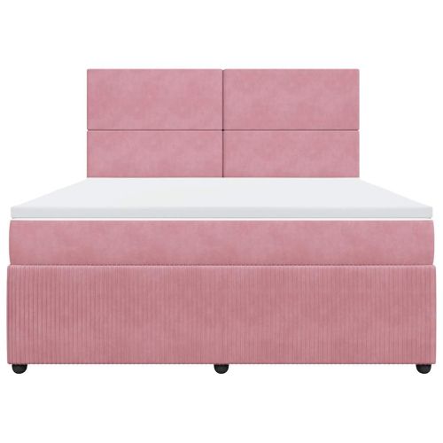 Боксспринг легло с матрак, розово, 180x200 см, кадифе