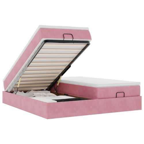 Османска легло с матраци, розово, 160x200 см, кадифе
