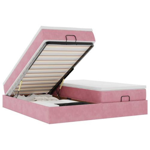 Османска легло с матраци, розово, 180x200 см, кадифе