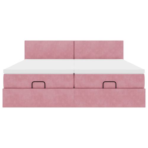 Османска легло с матраци, розово, 160x200 см, кадифе