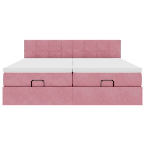 Османска легло с матраци, розово, 180x200 см, кадифе