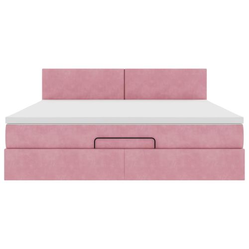 Османска легло с матрак и LED, розово, 180x200 см, кадифе