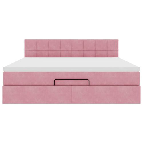 Османска легло с матрак и LED, розово, 180x200 см, кадифе