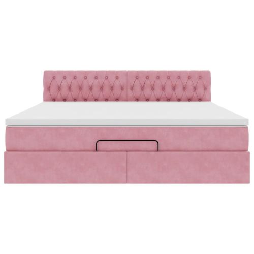 Османска легло с матрак и LED, розово, 180x200 см, кадифе