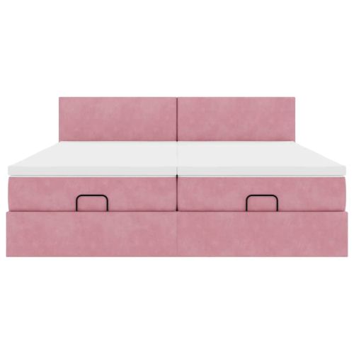 Османска легло с матраци и LED, розово, 160x200 см, кадифе