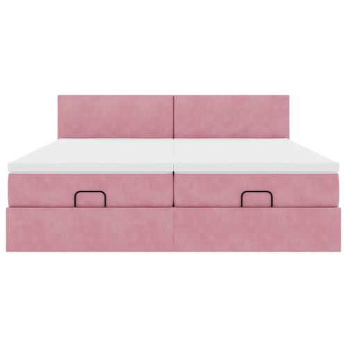 Османска легло с матраци и LED, розово, 180x200 см, кадифе