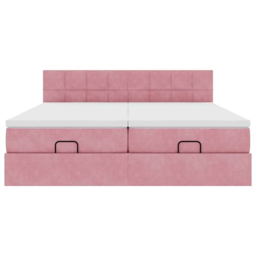Османска легло с матраци и LED, розово, 180x200 см, кадифе