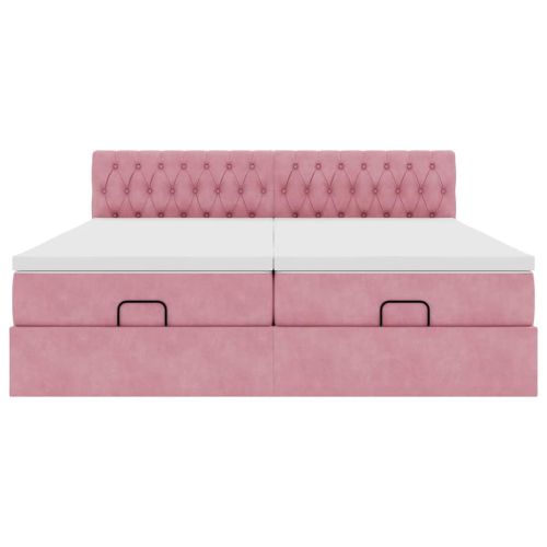 Османска легло с матраци и LED, розово, 180x200 см, кадифе