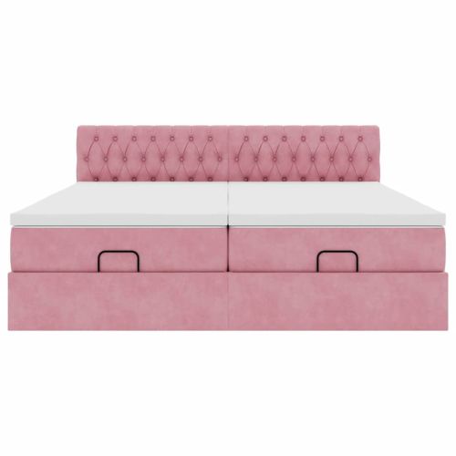 Османска легло с матраци и LED, розово, 180x200 см, кадифе