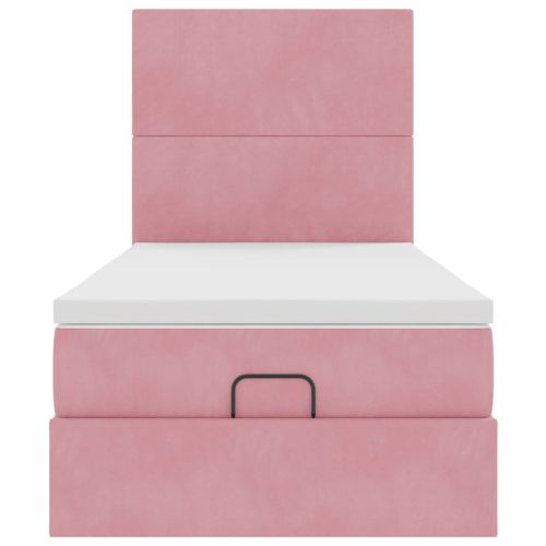 Османска легло с матраци, розово, 90x200 см, кадифе