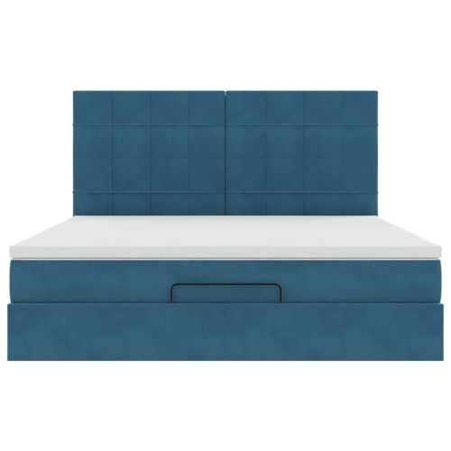 Османска легло с матраци, тъмносиньо, 180x200 см, кадифе