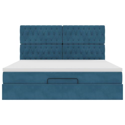 Османска легло с матраци, тъмносиньо, 180x200 см, кадифе