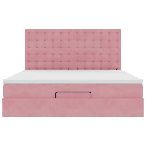 Османска легло с матраци, розово, 180x200 см, кадифе