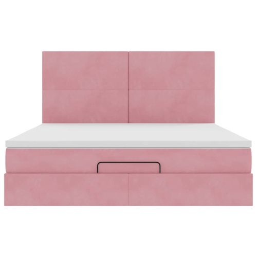 Османска легло с матраци и LED, розово, 180x200 см, кадифе