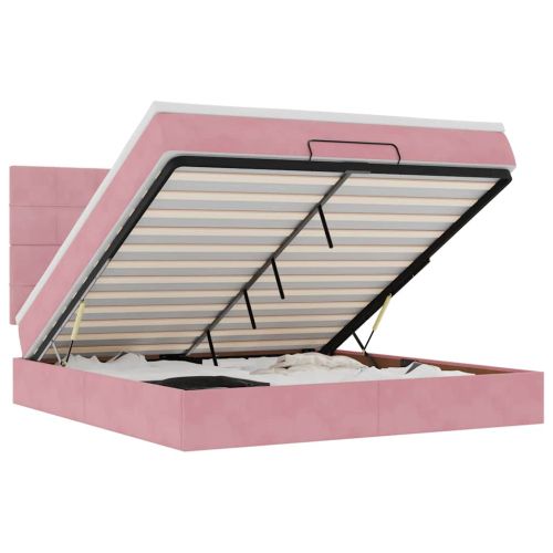 Османска легло с матраци и LED, розово, 180x200 см, кадифе