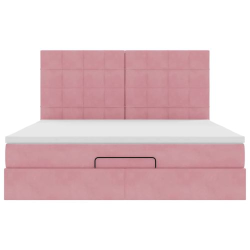Османска легло с матраци и LED, розово, 180x200 см, кадифе