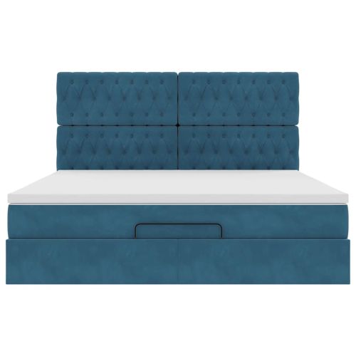 Османска легло с матраци и LED, тъмносиньо, 180x200 см, кадифе