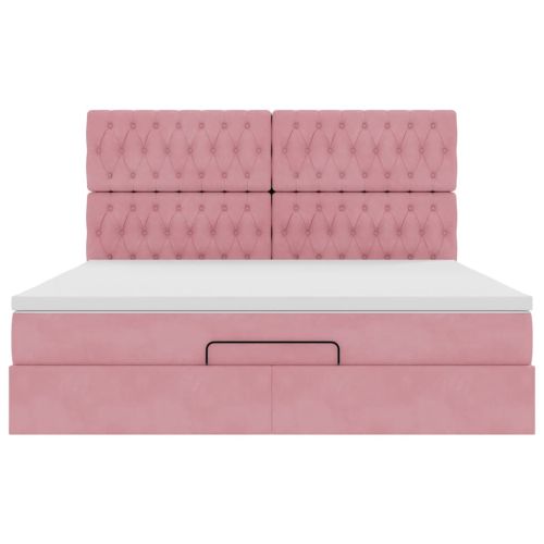 Османска легло с матраци и LED, розово, 180x200 см, кадифе
