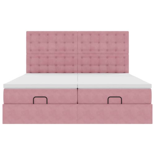 Османска легло с матраци и LED, розово, 180x200 см, кадифе