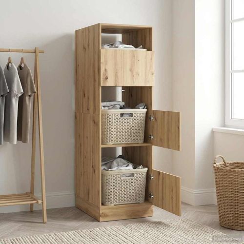 Мивка за пране със съхранение с врата Дъб Инженерно дърво