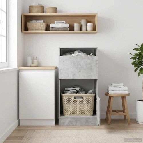 Мивка за пране със съхранение с врата Бетонно Инженерно дърво