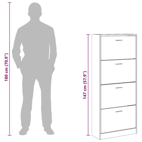 Шкаф за обувки, черен, 63x24x147 см, инженерно дърво