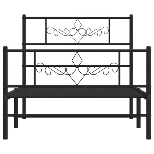 Метална рамка за легло с горна и долна табла, черна, 100x190 см