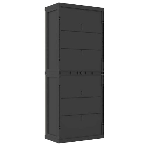 Външен шкаф за съхранение, сиво и черно, 65x37x165 см, PP