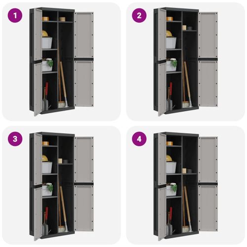 Външен шкаф за съхранение, сиво и черно, 65x37x165 см, PP