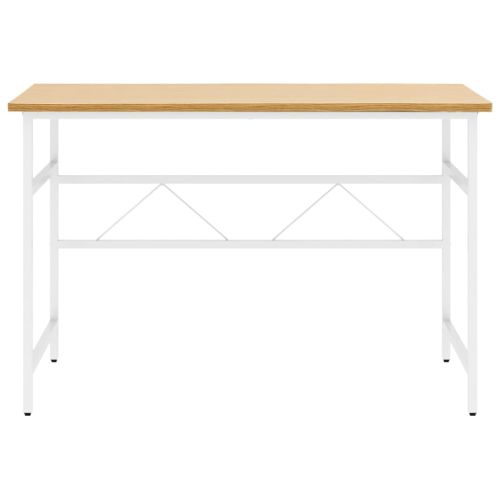 Компютърно бюро, бяло и светъл дъб, 105x55x72 см, МДФ и метал