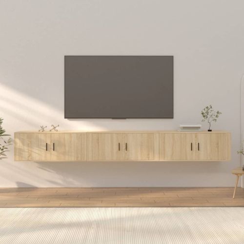 ТВ шкафове за стенен монтаж, 3 бр, сонома дъб, 100x34,5x40 см